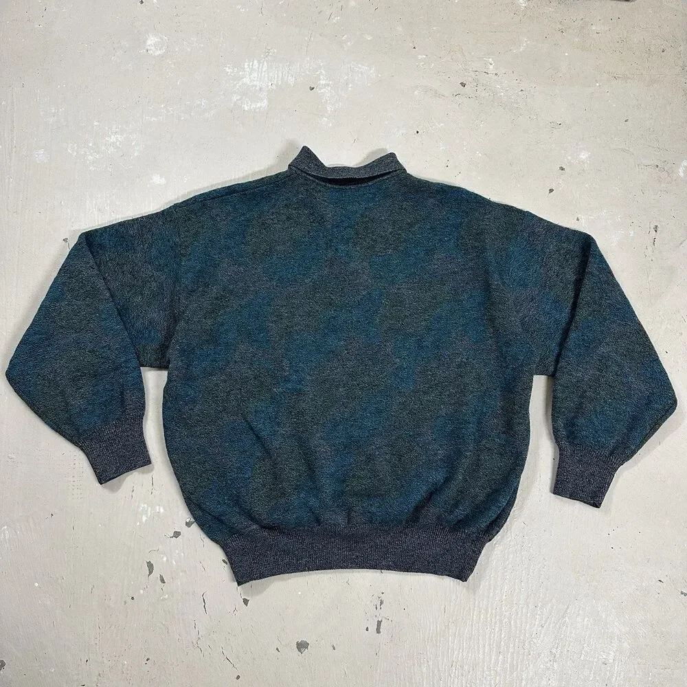Zanella Italy Wool Sweater Heathered Blue Gray Size Large